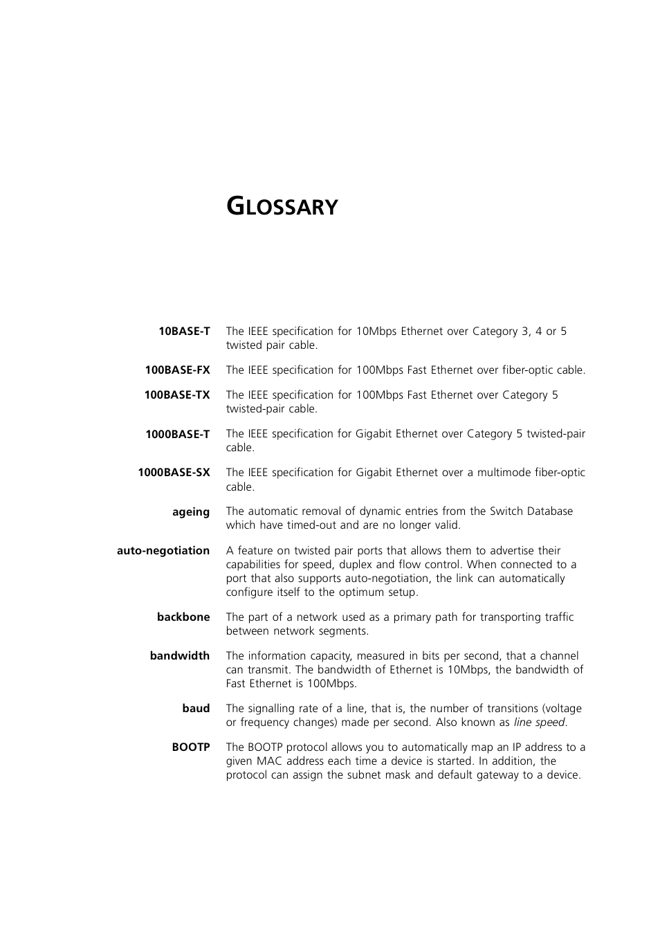 Glossary, Lossary | 3Com 1100 User Manual | Page 233 / 248