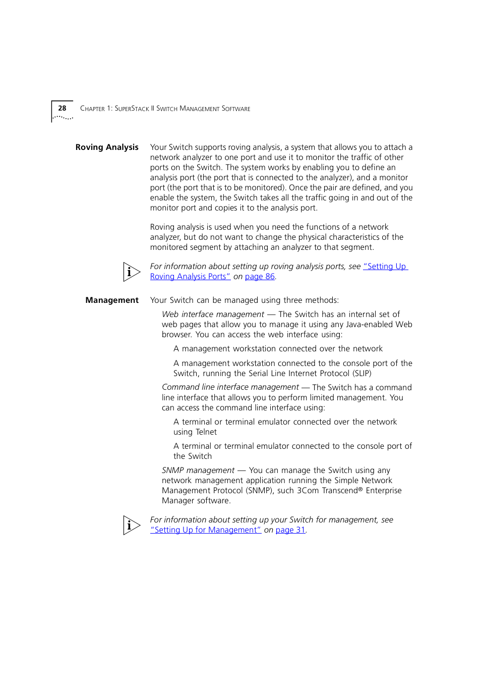 Roving analysis, Management | 3Com 1100 User Manual | Page 28 / 248
