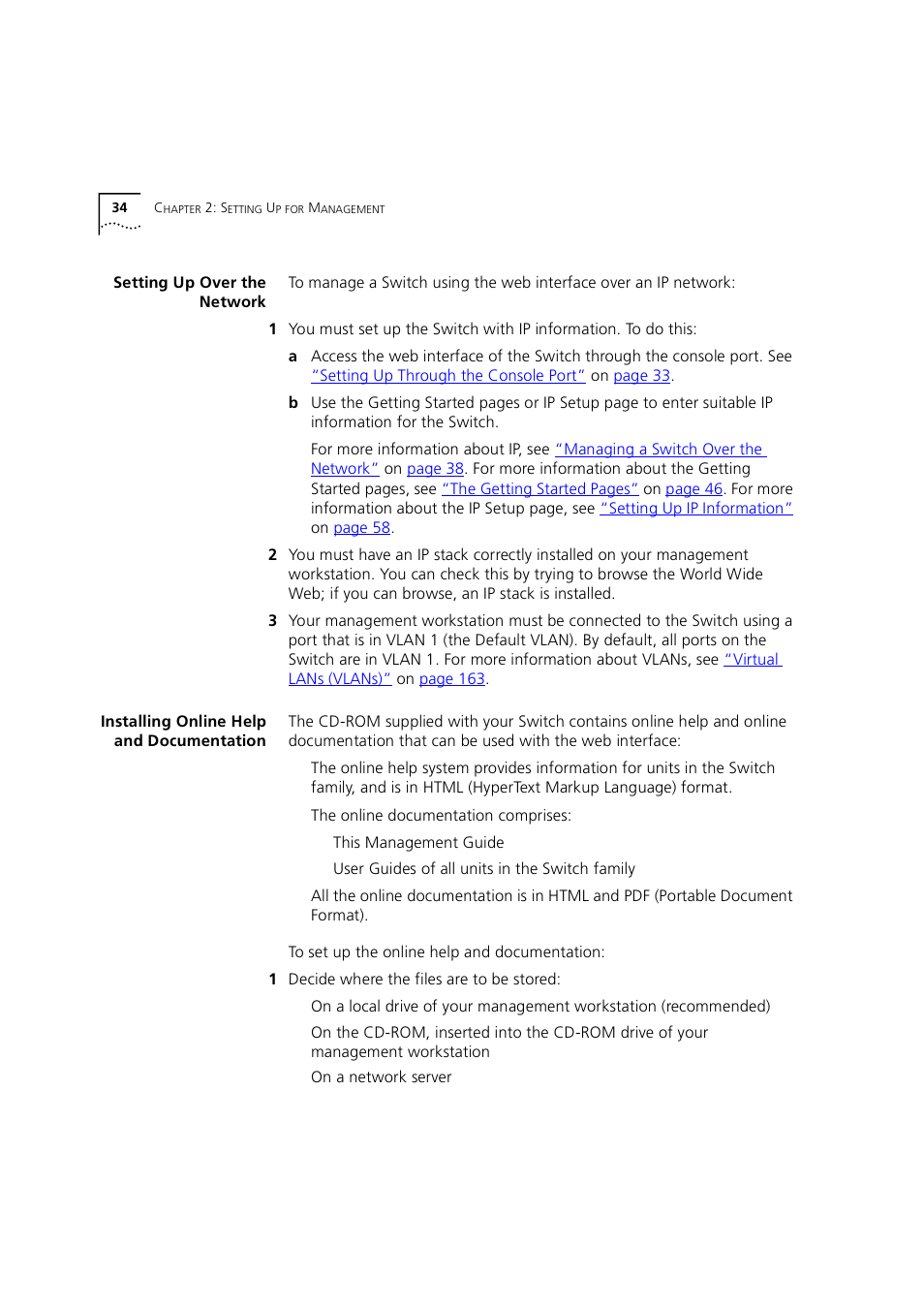 Setting up over the network, Installing online help and documentation, Installing online help and | Documentation | 3Com 1100 User Manual | Page 34 / 248