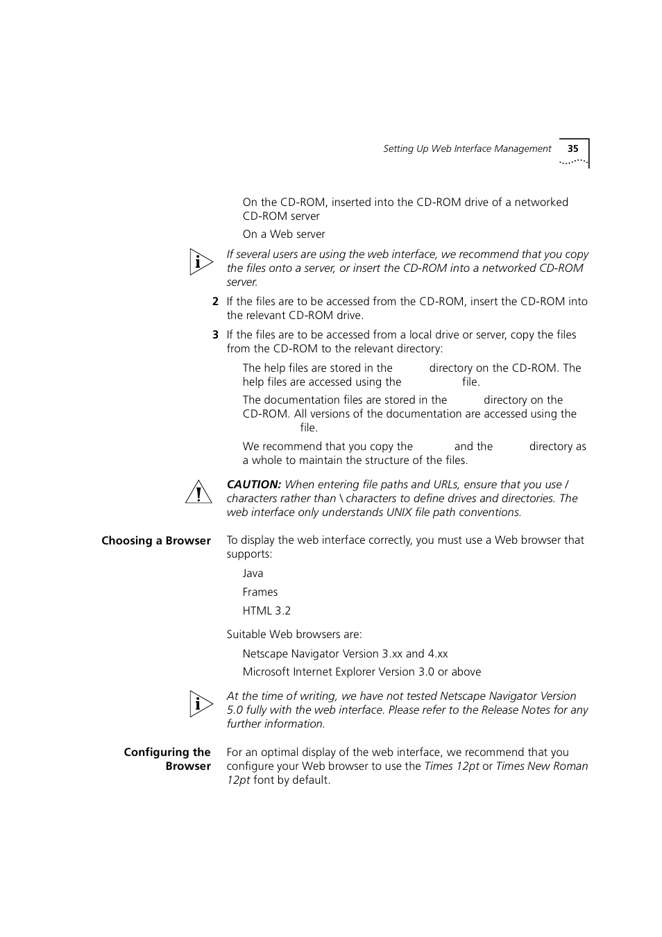 Choosing a browser, Configuring the browser | 3Com 1100 User Manual | Page 35 / 248