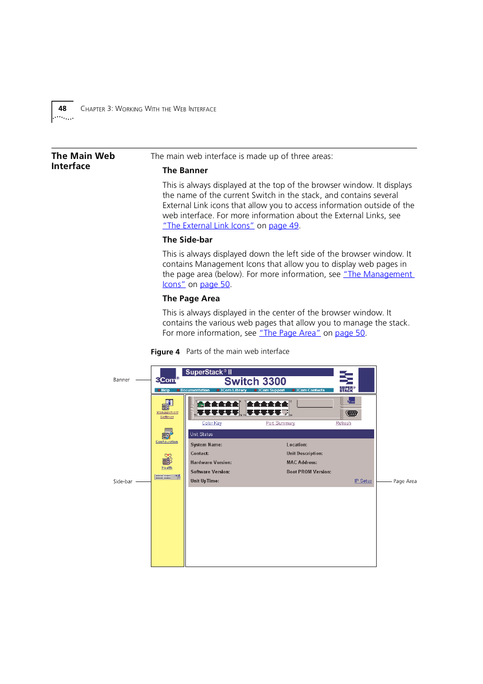 The main web interface, The main web, Interface | The main, Web interface | 3Com 1100 User Manual | Page 48 / 248