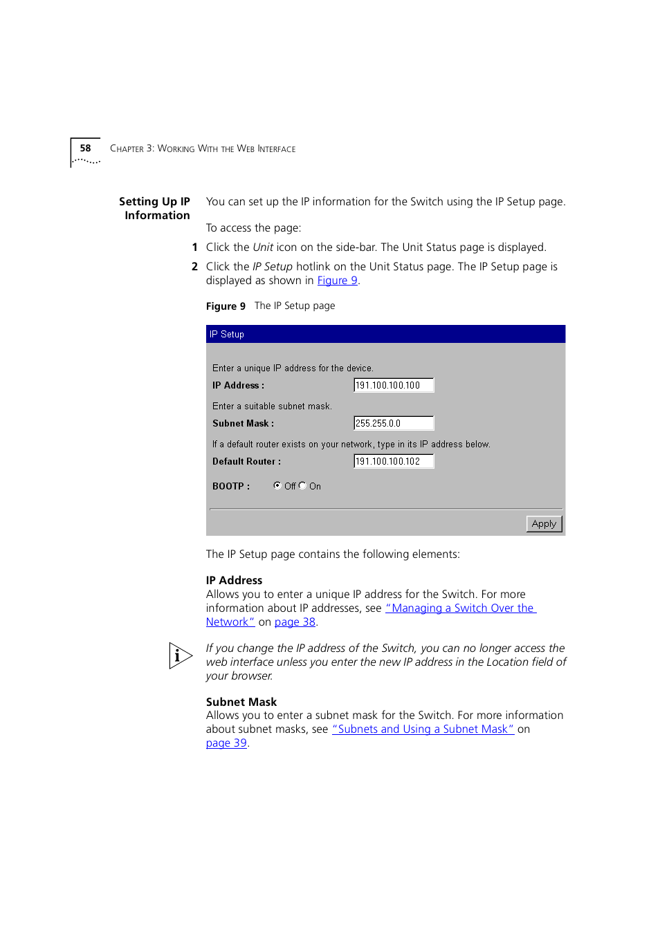 Setting up ip information, Setting up ip informatio | 3Com 1100 User Manual | Page 58 / 248