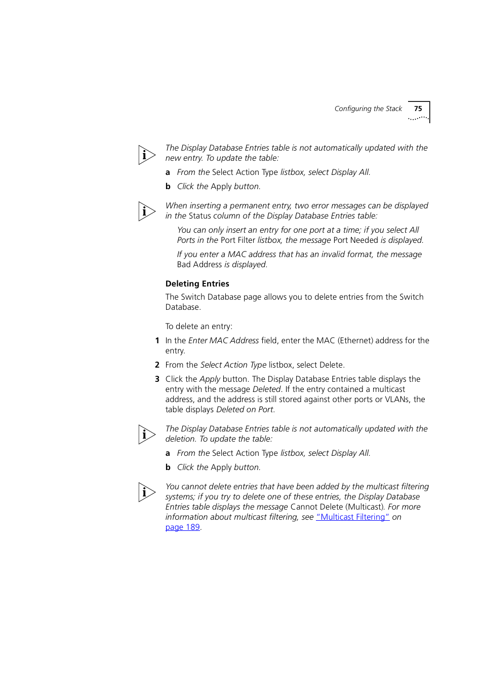 Deleting entries | 3Com 1100 User Manual | Page 75 / 248