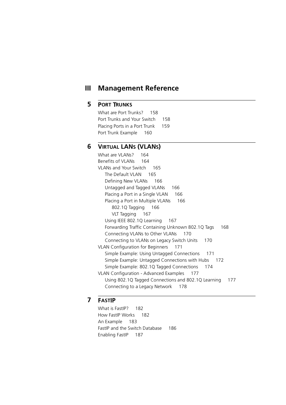 Iii management reference, Vlan | 3Com 1100 User Manual | Page 9 / 248