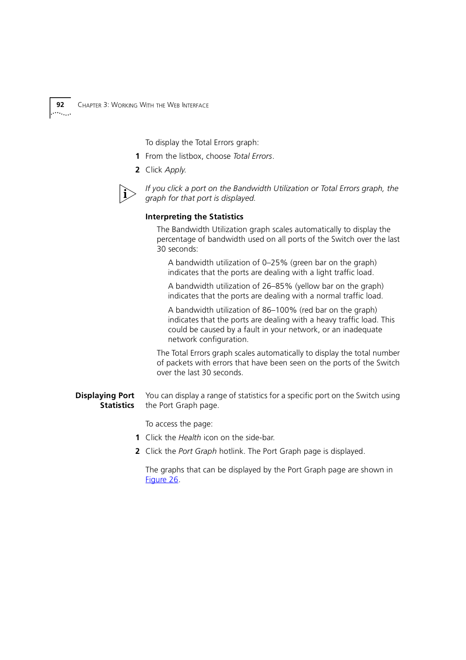 Displaying port statistics, Interpreting the statistics | 3Com 1100 User Manual | Page 92 / 248