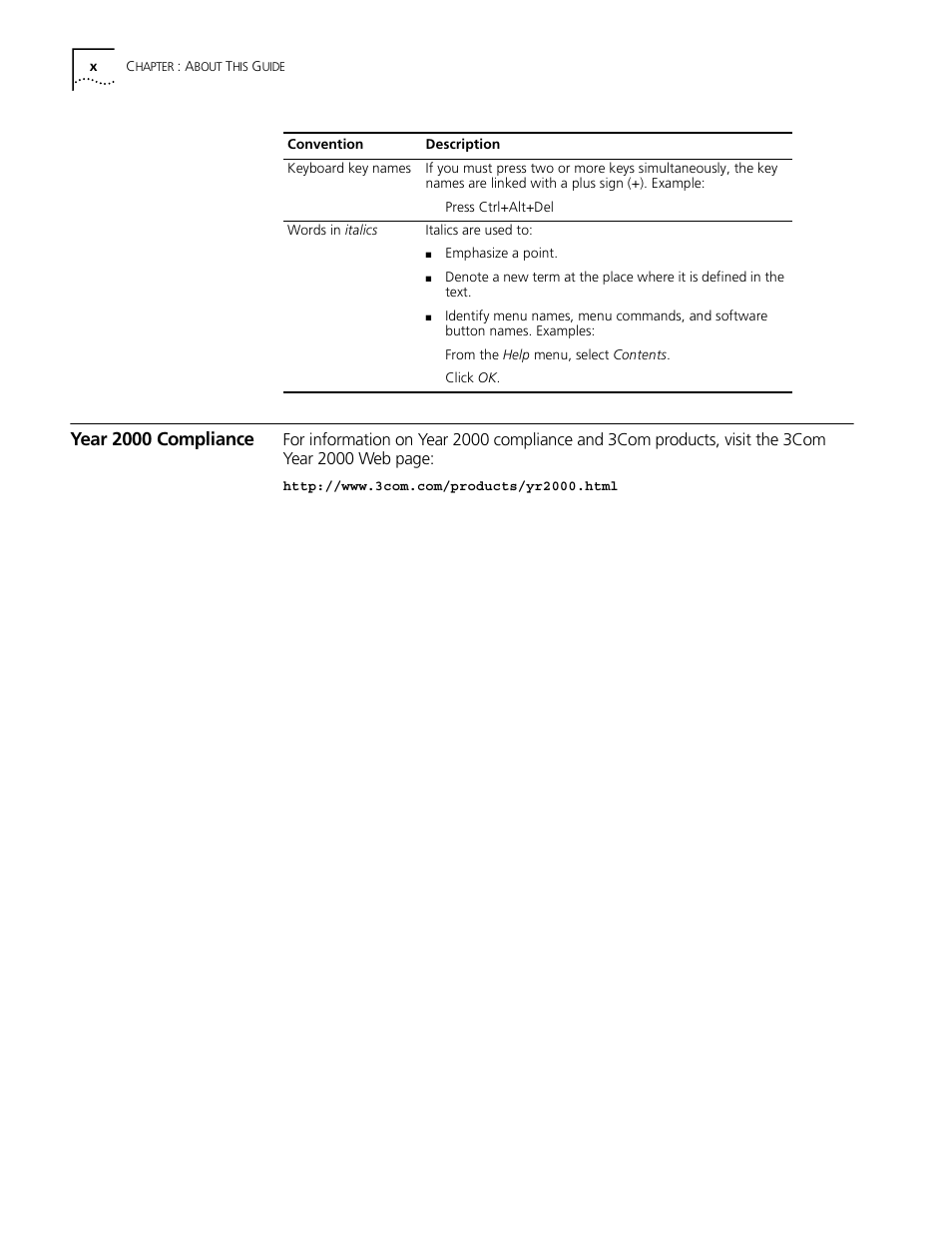 Year 2000 compliance | 3Com 10031370-01 User Manual | Page 10 / 44