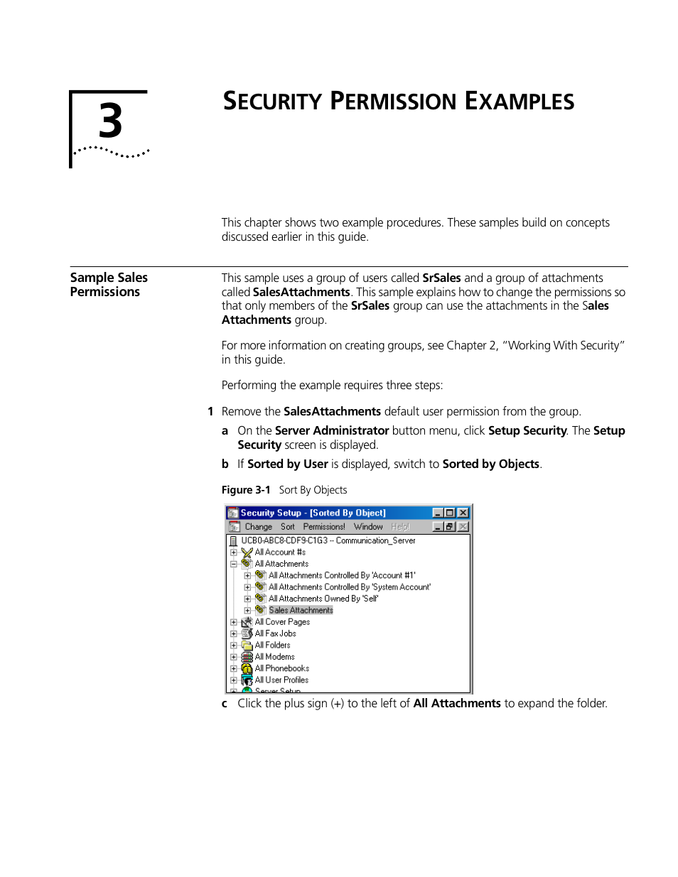 Security permission examples, Sample sales permissions, Ecurity | Ermission, Xamples, Sample sales permissions -1 | 3Com 10031370-01 User Manual | Page 35 / 44