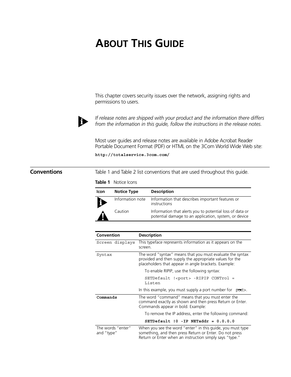 About this guide, Conventions, Bout | Uide | 3Com 10031370-01 User Manual | Page 9 / 44