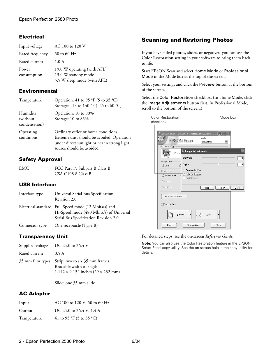 Scanning and restoring photos | Epson Perfection 2580 User Manual | Page 2 / 6