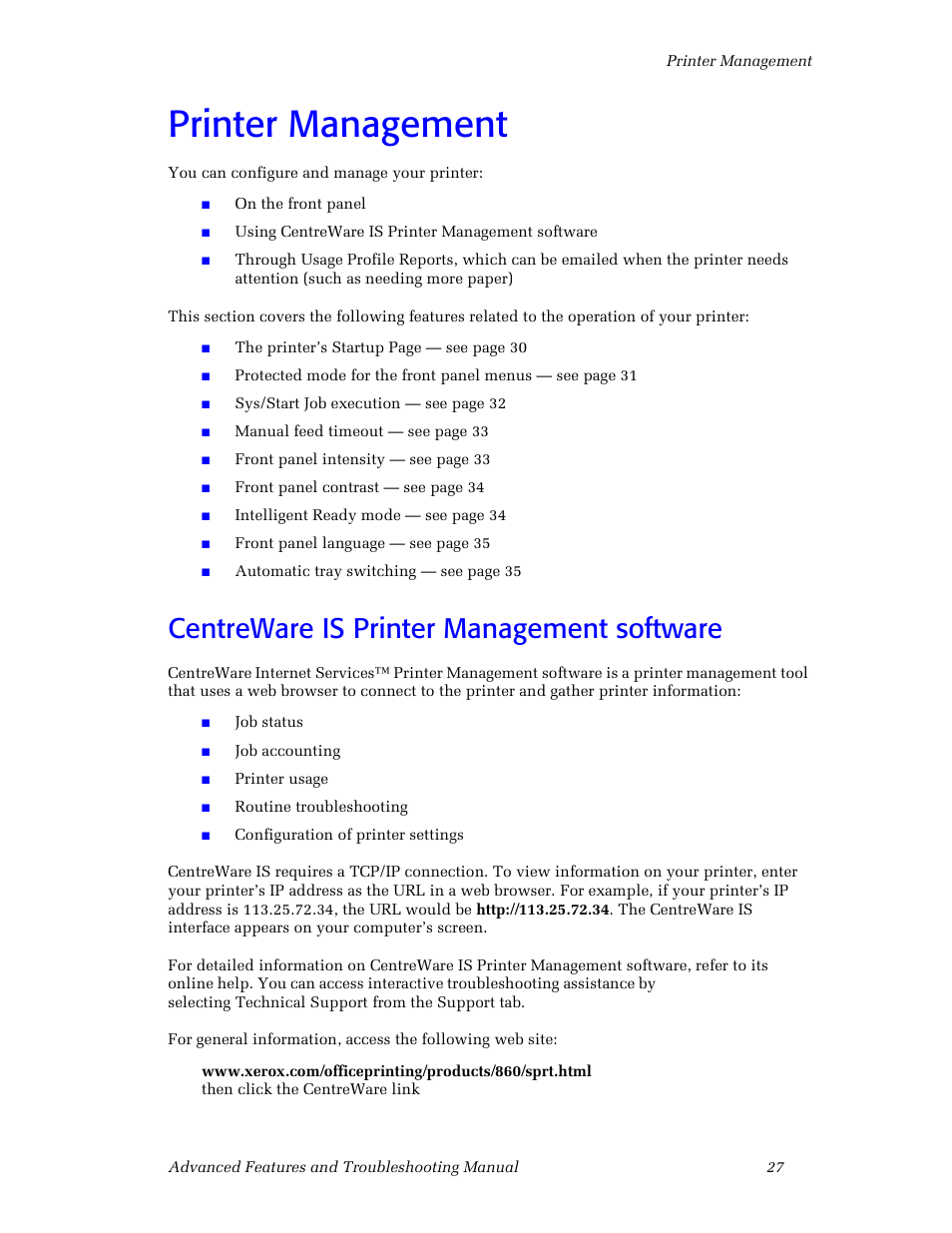 Printer management, Centreware is printer management software | 3Com Phaser Color Printer 860 User Manual | Page 33 / 74