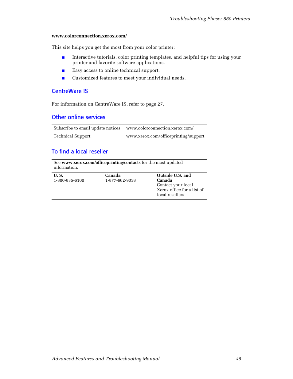 Centreware is, Other online services to find a local reseller | 3Com Phaser Color Printer 860 User Manual | Page 51 / 74