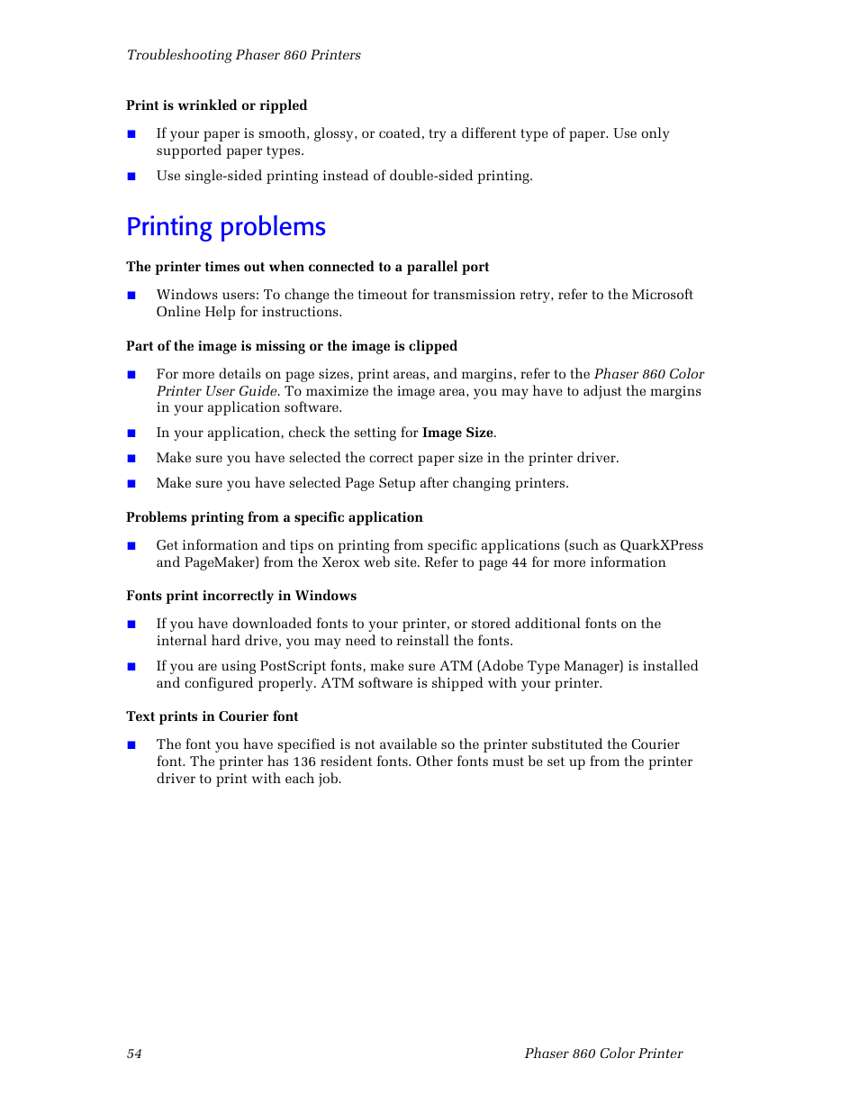 Printing problems | 3Com Phaser Color Printer 860 User Manual | Page 60 / 74