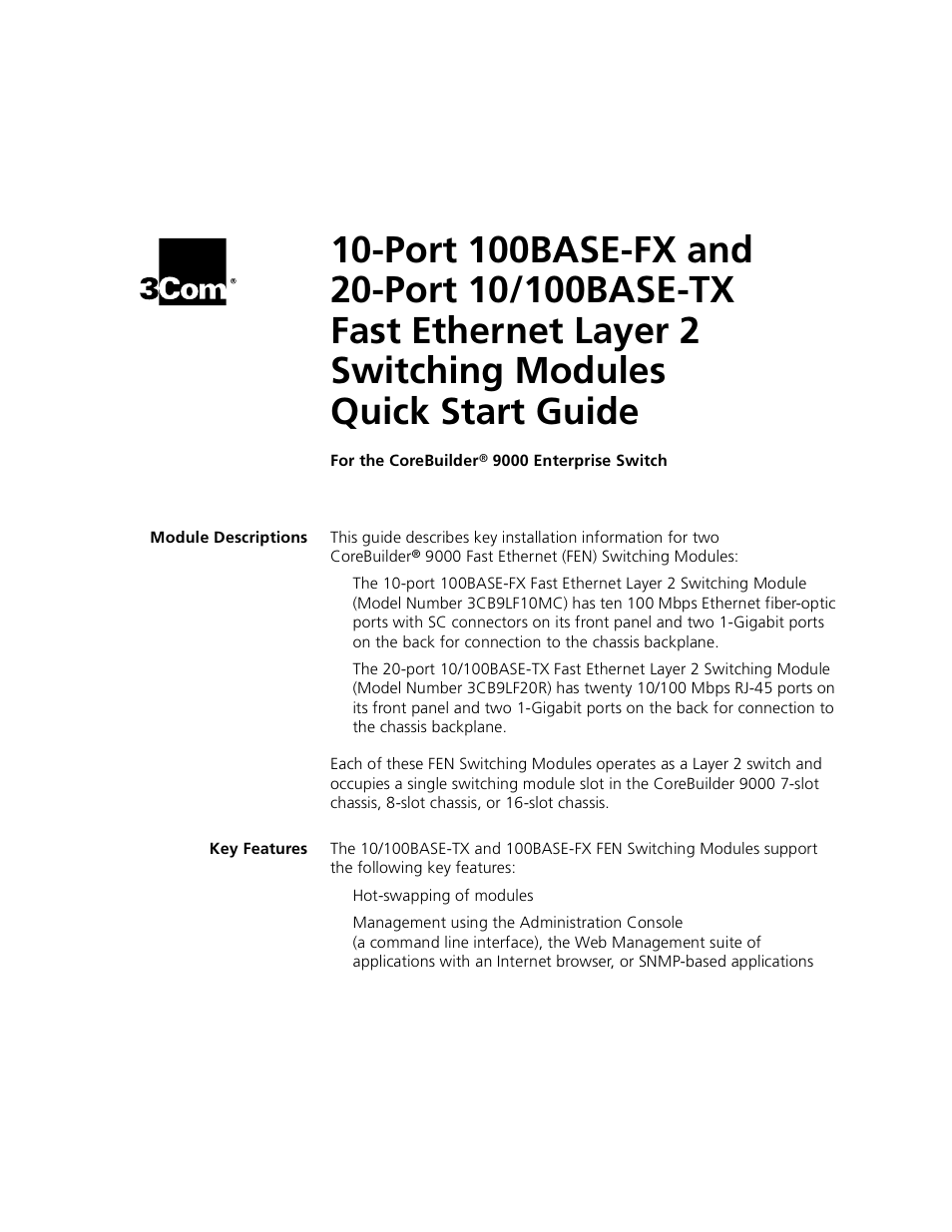 3Com 100BASE-FX User Manual | 28 pages