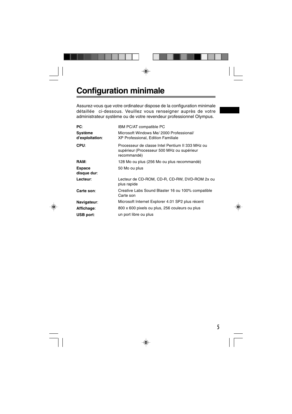 Configuration minimale | Olympus DR-1000 User Manual | Page 40 / 108