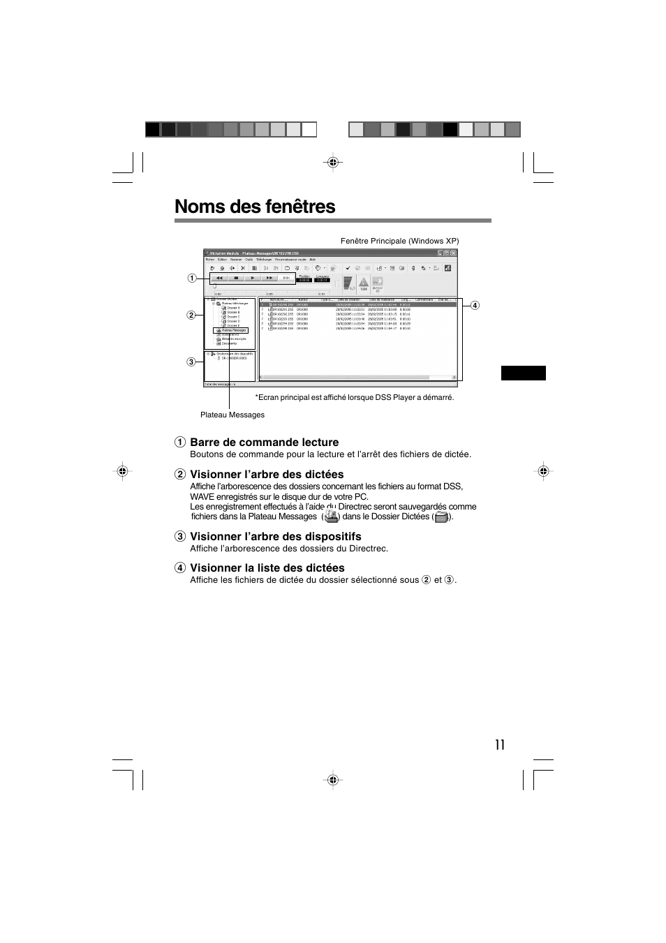 Noms des fenêtres | Olympus DR-1000 User Manual | Page 46 / 108