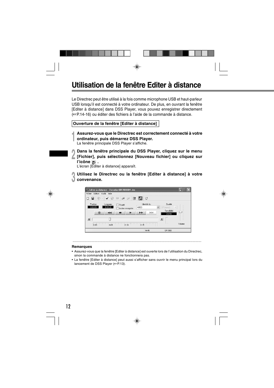 Utilisation de la fenêtre editer à distance | Olympus DR-1000 User Manual | Page 47 / 108