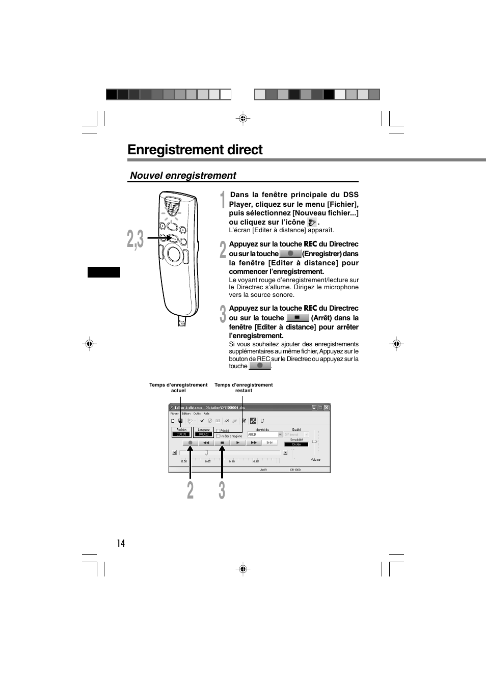 Enregistrement direct | Olympus DR-1000 User Manual | Page 49 / 108