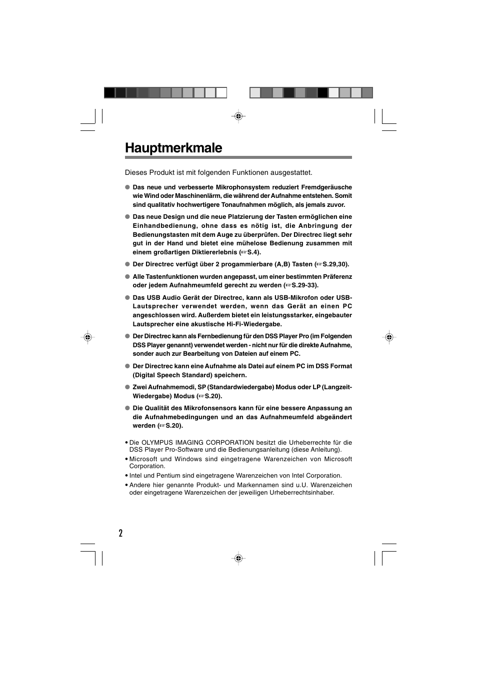 Hauptmerkmale | Olympus DR-1000 User Manual | Page 72 / 108