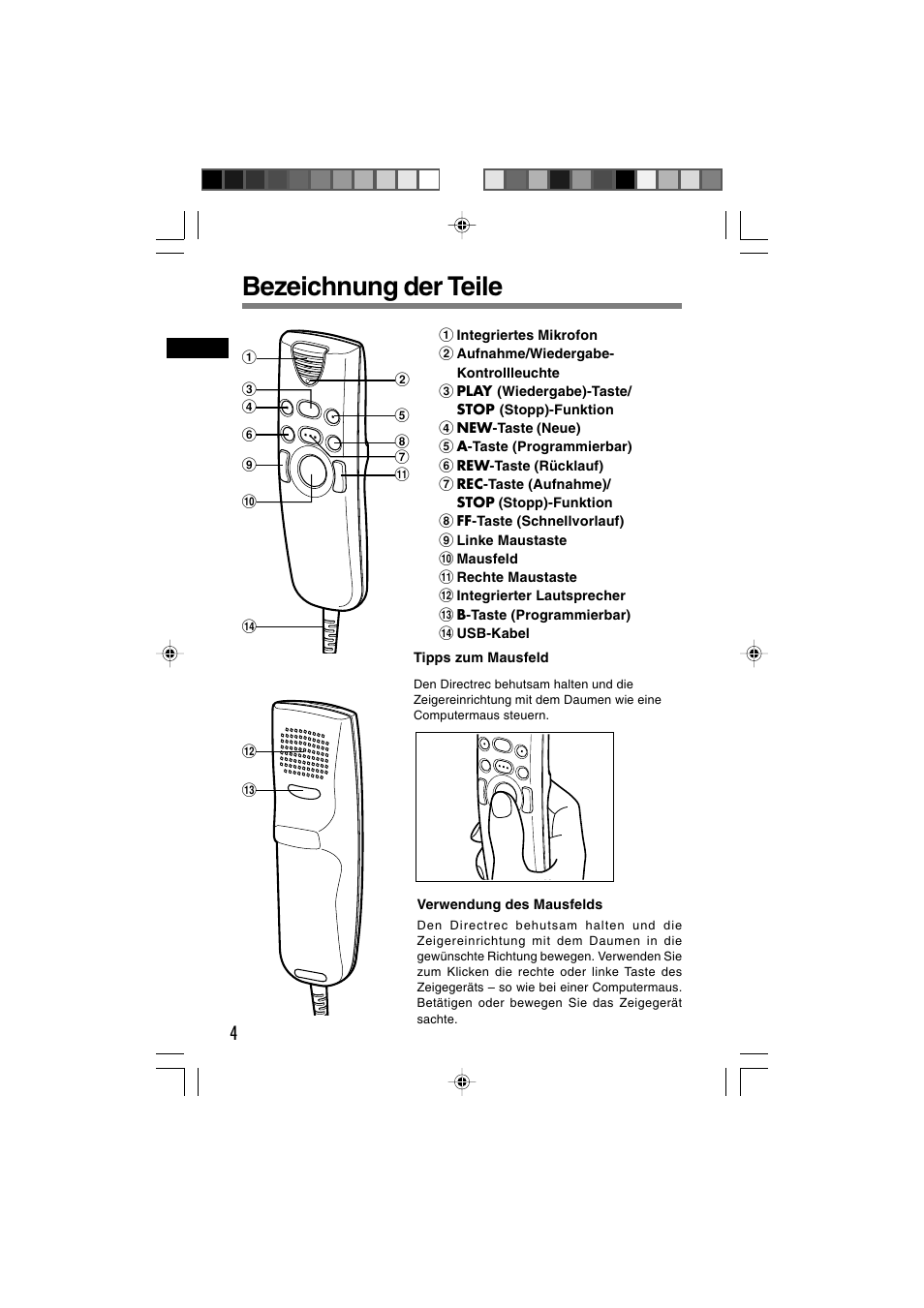 Bezeichnung der teile | Olympus DR-1000 User Manual | Page 74 / 108