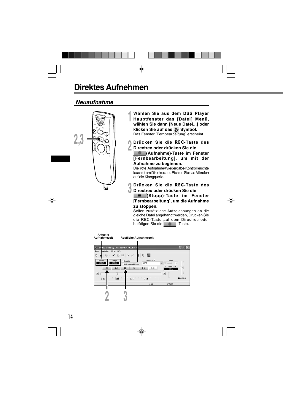 Direktes aufnehmen | Olympus DR-1000 User Manual | Page 84 / 108