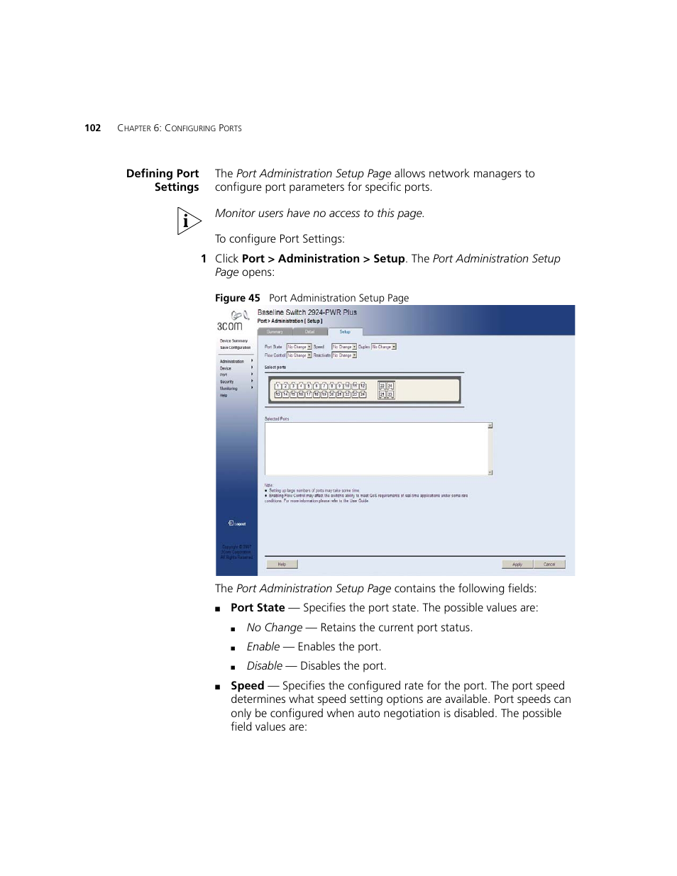 Defining port settings | 3Com 2924-PWR User Manual | Page 102 / 248