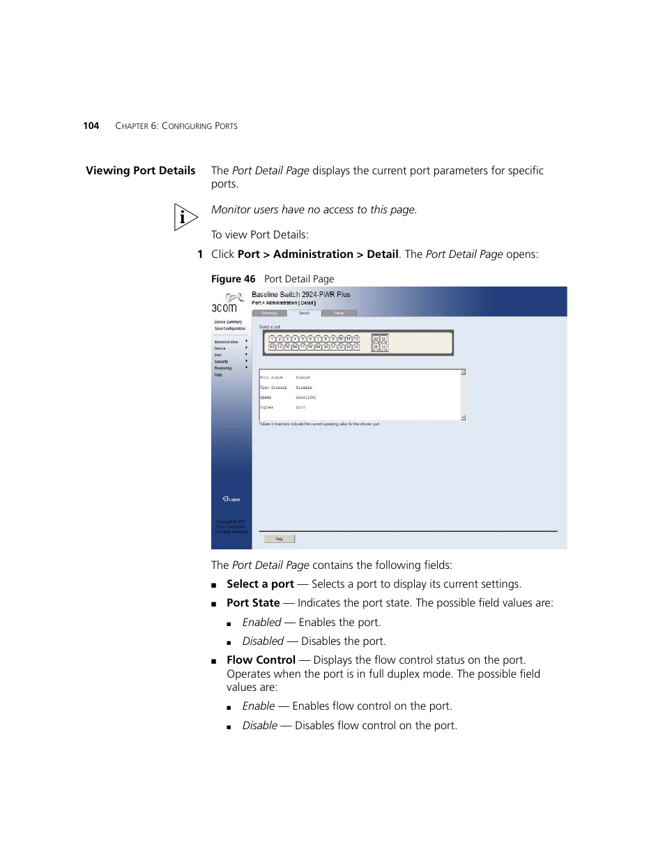 Viewing port details | 3Com 2924-PWR User Manual | Page 104 / 248