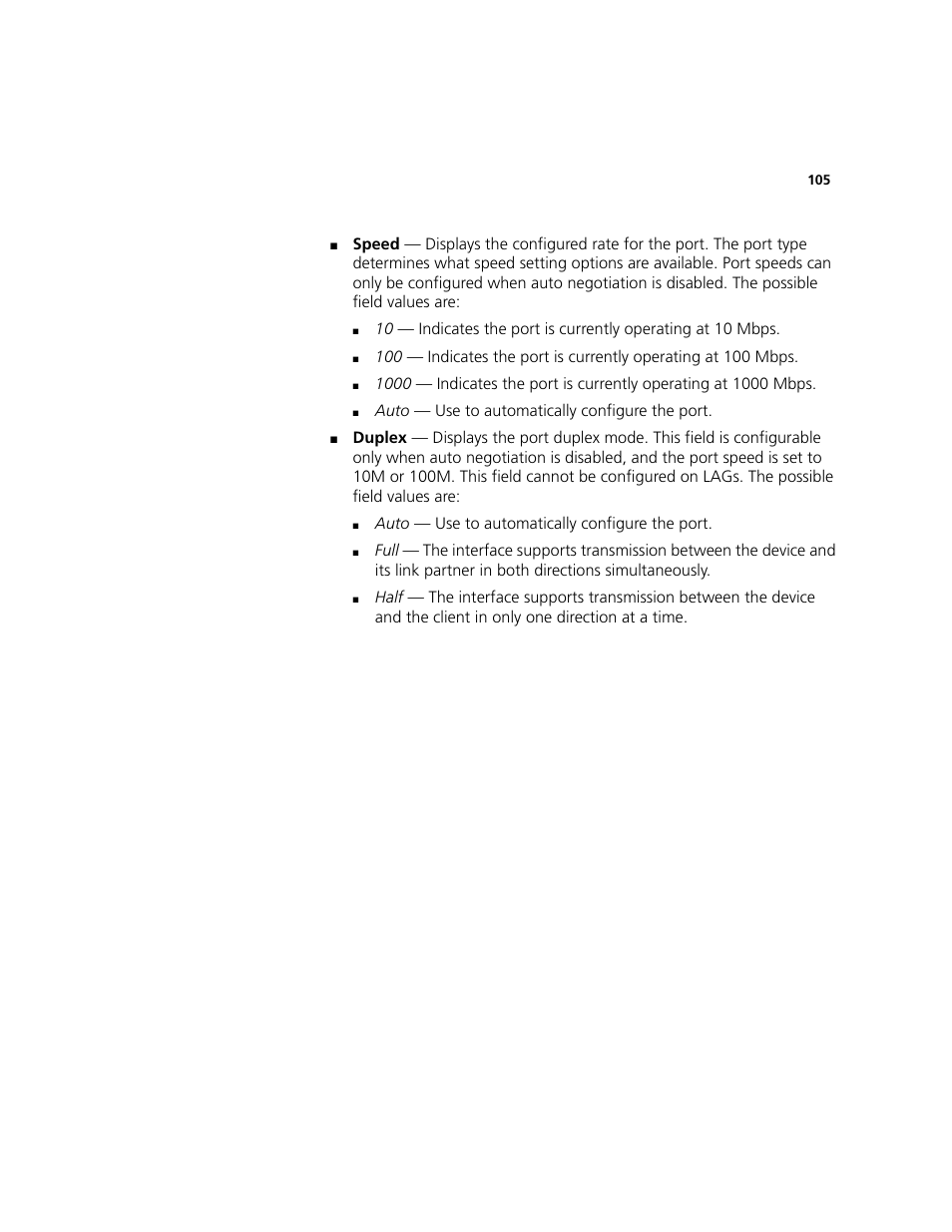 Auto — use to automatically configure the port | 3Com 2924-PWR User Manual | Page 105 / 248