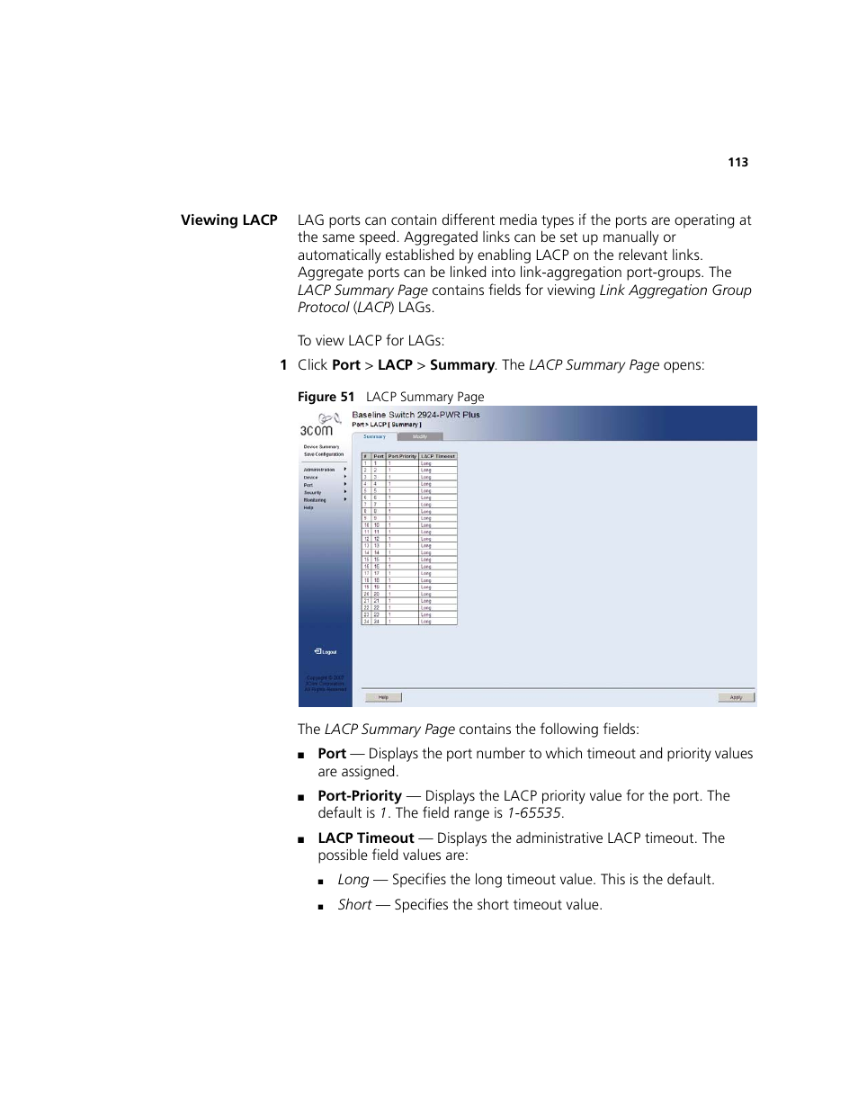 Viewing lacp | 3Com 2924-PWR User Manual | Page 113 / 248