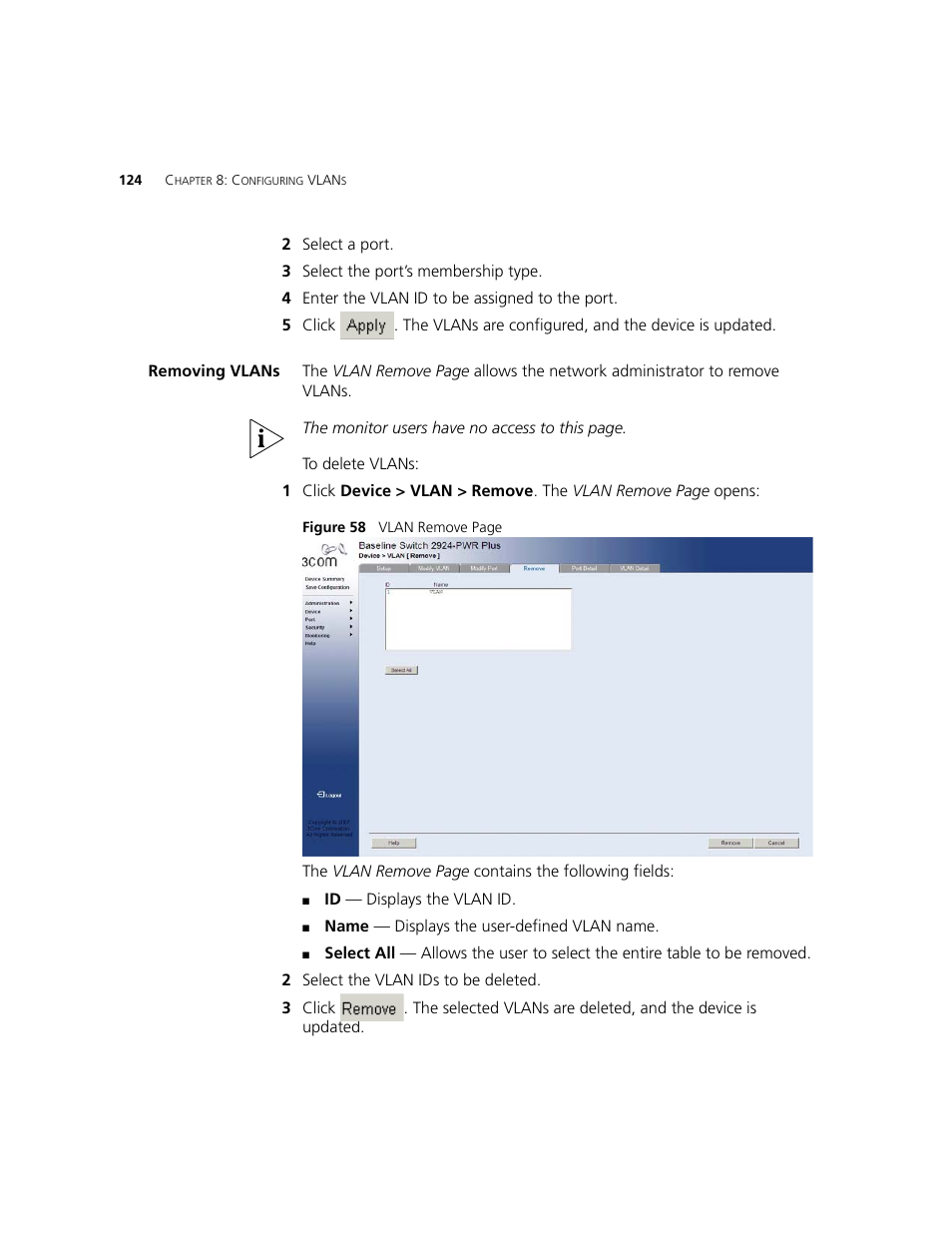 Removing vlans | 3Com 2924-PWR User Manual | Page 124 / 248