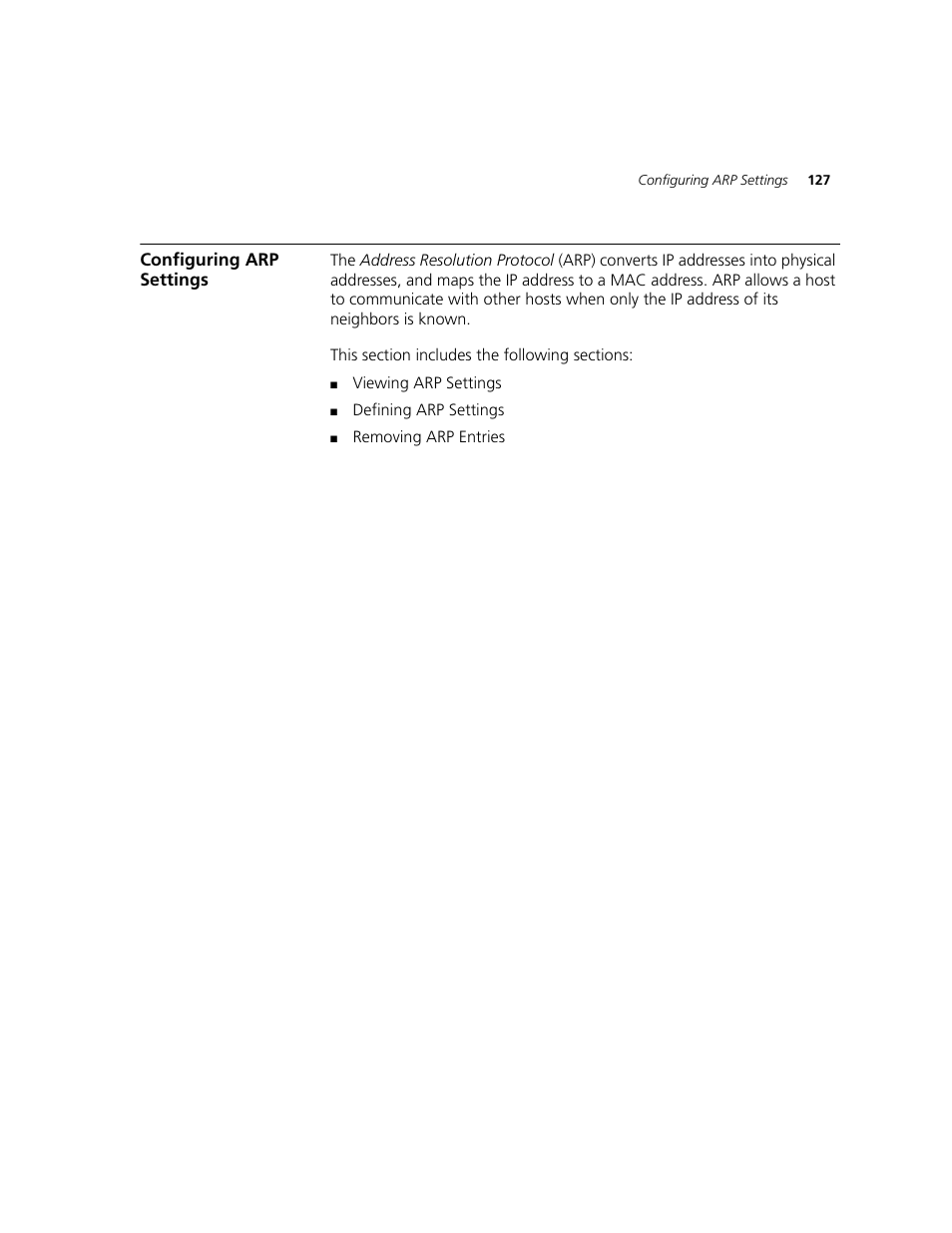 Configuring arp settings | 3Com 2924-PWR User Manual | Page 127 / 248