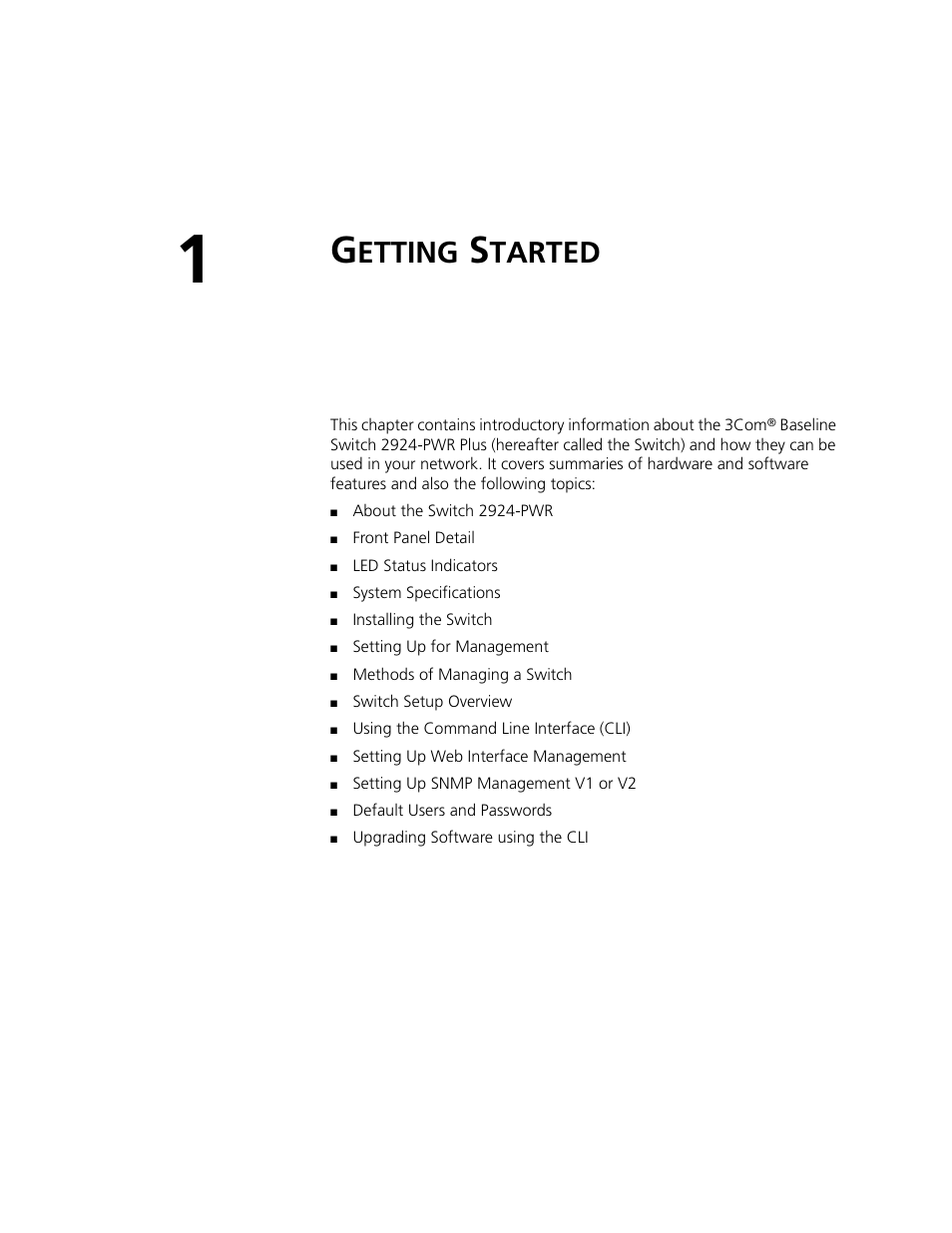 Getting started, Etting, Tarted | 3Com 2924-PWR User Manual | Page 13 / 248