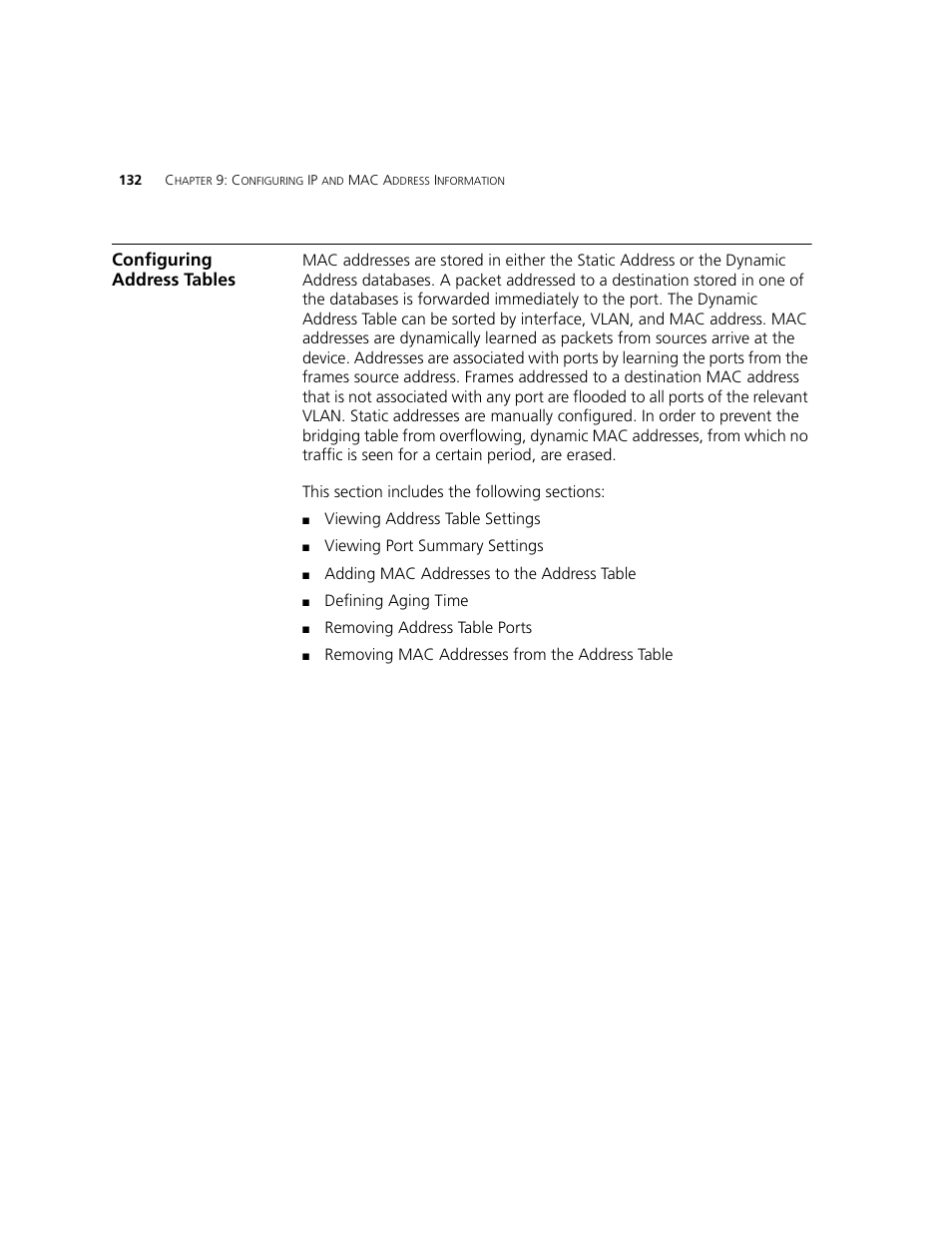 Configuring address tables | 3Com 2924-PWR User Manual | Page 132 / 248