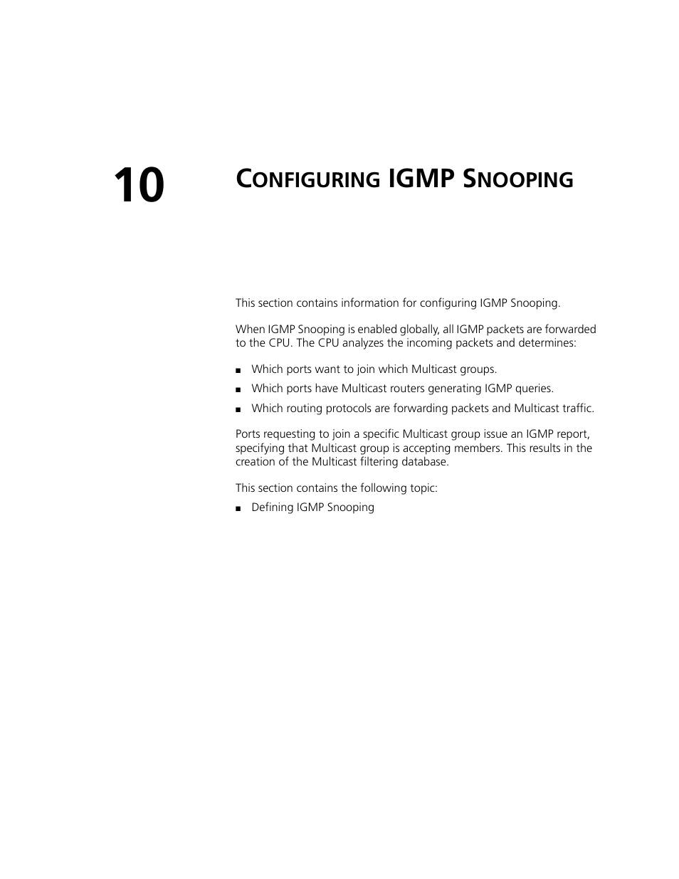 Configuring igmp snooping, Igmp s, Onfiguring | Nooping | 3Com 2924-PWR User Manual | Page 143 / 248
