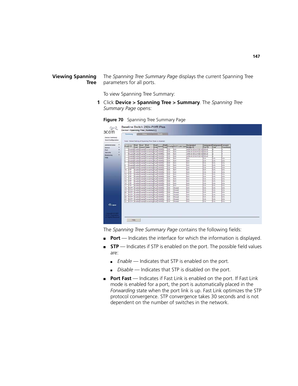 Viewing spanning tree | 3Com 2924-PWR User Manual | Page 147 / 248