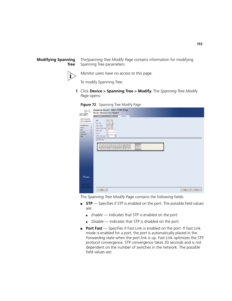 Modifying spanning tree | 3Com 2924-PWR User Manual | Page 153 / 248