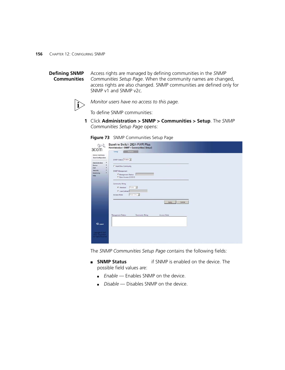 Defining snmp communities | 3Com 2924-PWR User Manual | Page 156 / 248