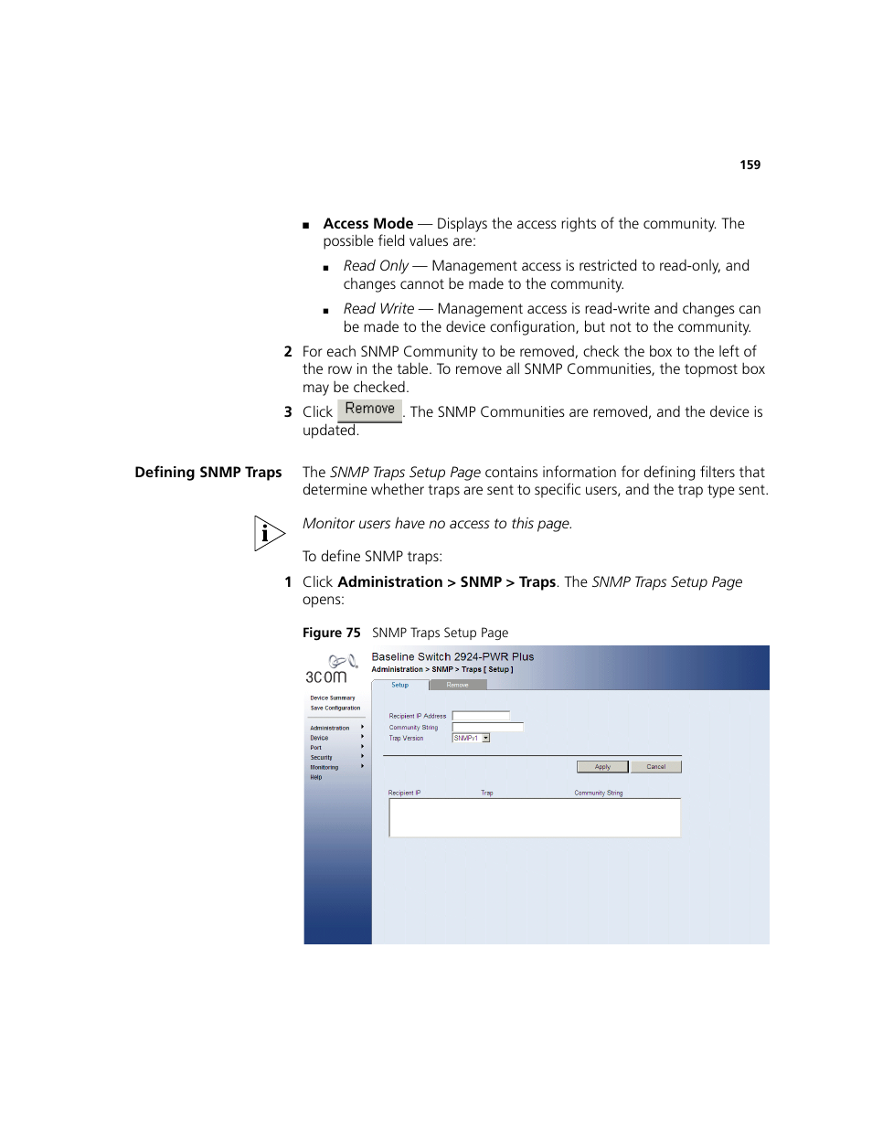 Defining snmp traps | 3Com 2924-PWR User Manual | Page 159 / 248