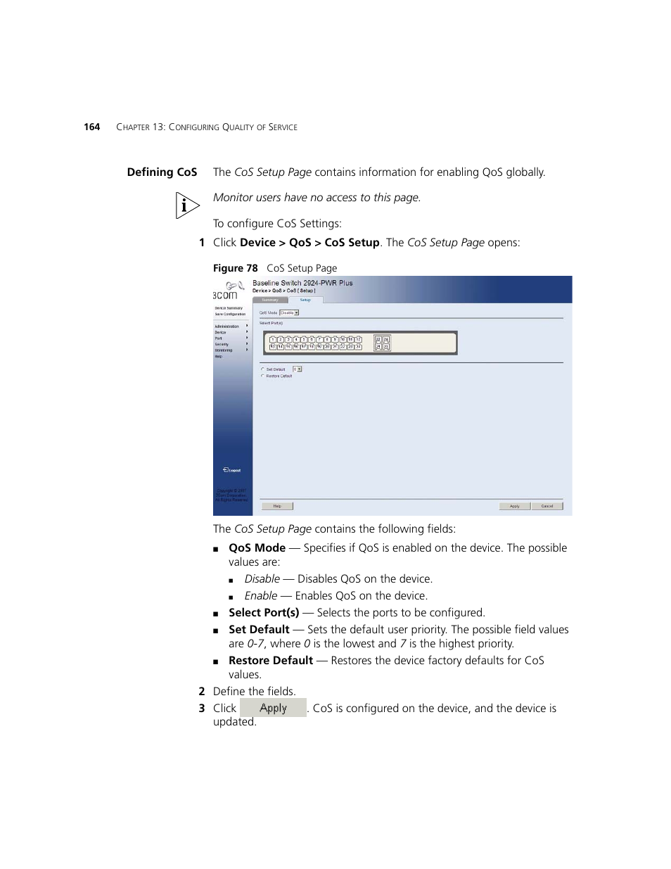 Defining cos | 3Com 2924-PWR User Manual | Page 164 / 248