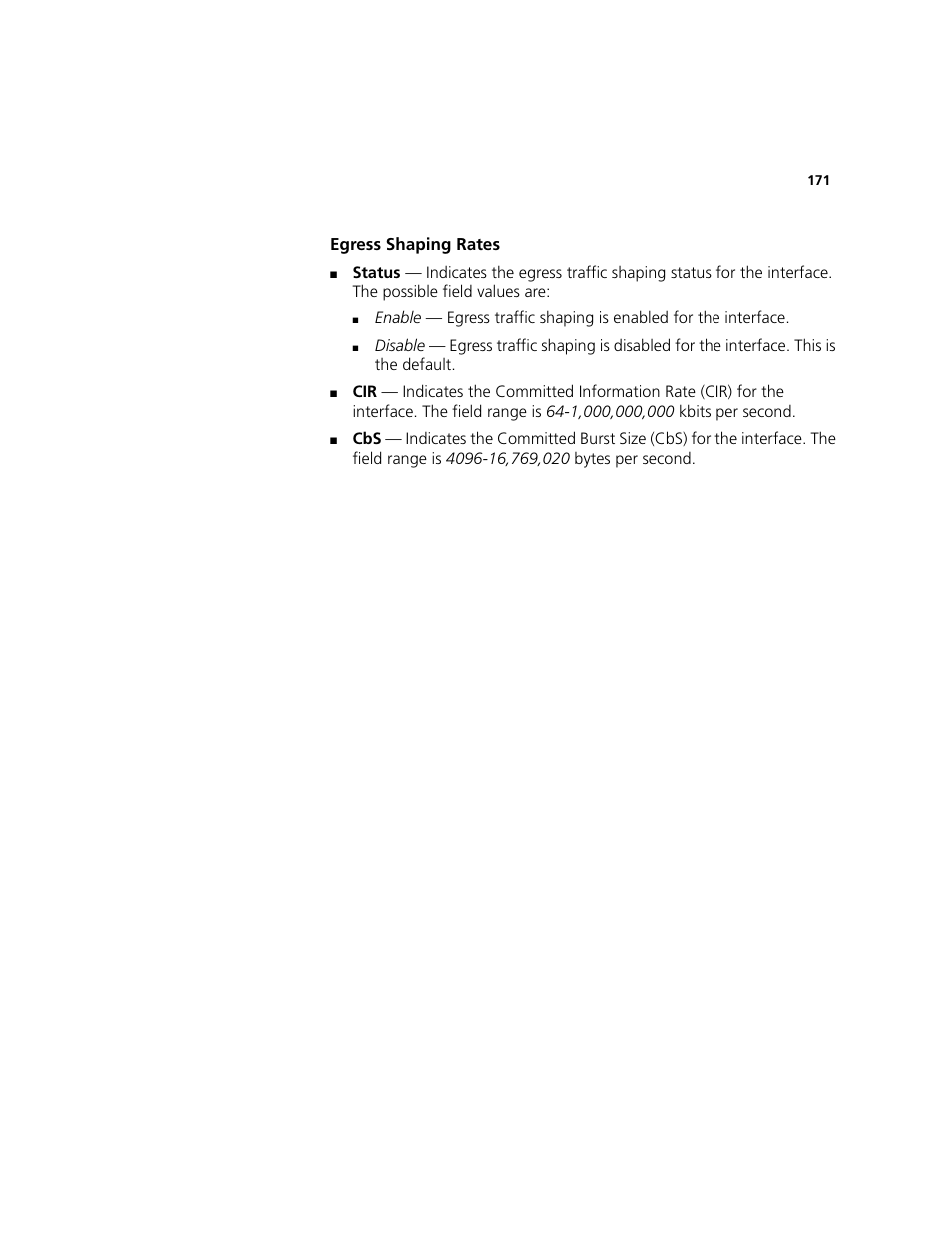 Egress shaping rates | 3Com 2924-PWR User Manual | Page 171 / 248