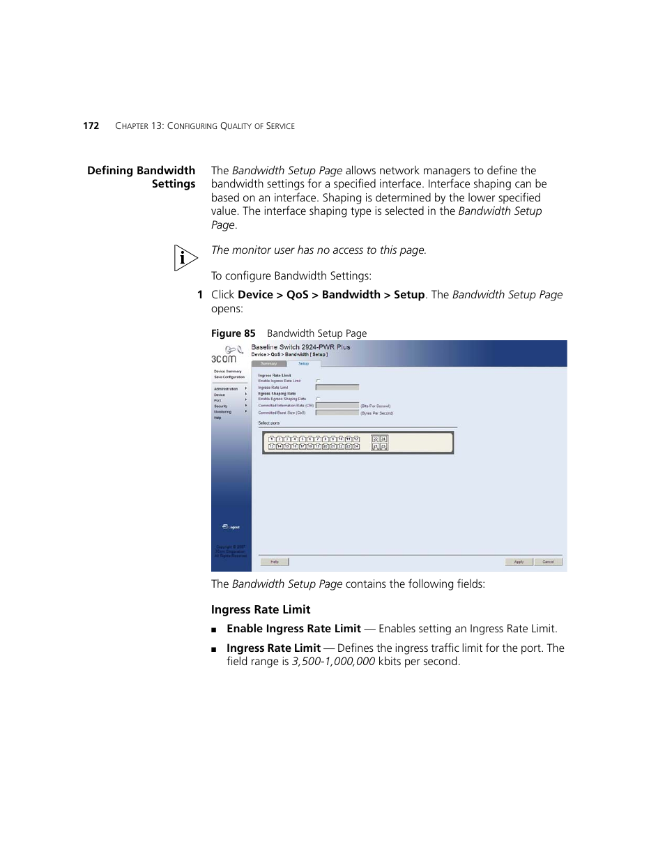 Defining bandwidth settings | 3Com 2924-PWR User Manual | Page 172 / 248