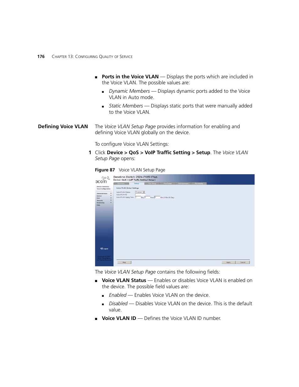 Defining voice vlan | 3Com 2924-PWR User Manual | Page 176 / 248