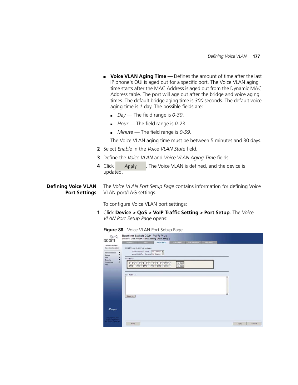 Defining voice vlan port settings | 3Com 2924-PWR User Manual | Page 177 / 248