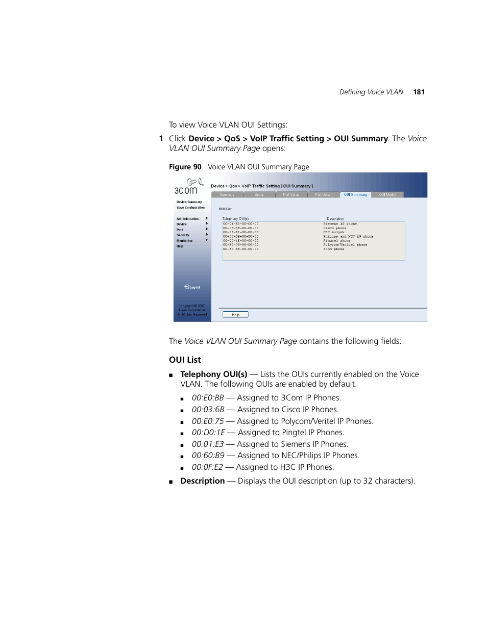 Oui list | 3Com 2924-PWR User Manual | Page 181 / 248