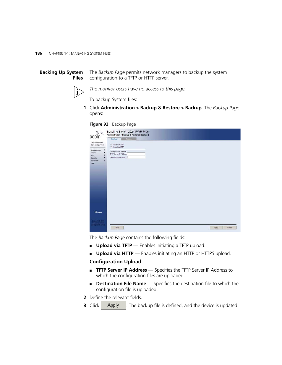 Backing up system files | 3Com 2924-PWR User Manual | Page 186 / 248