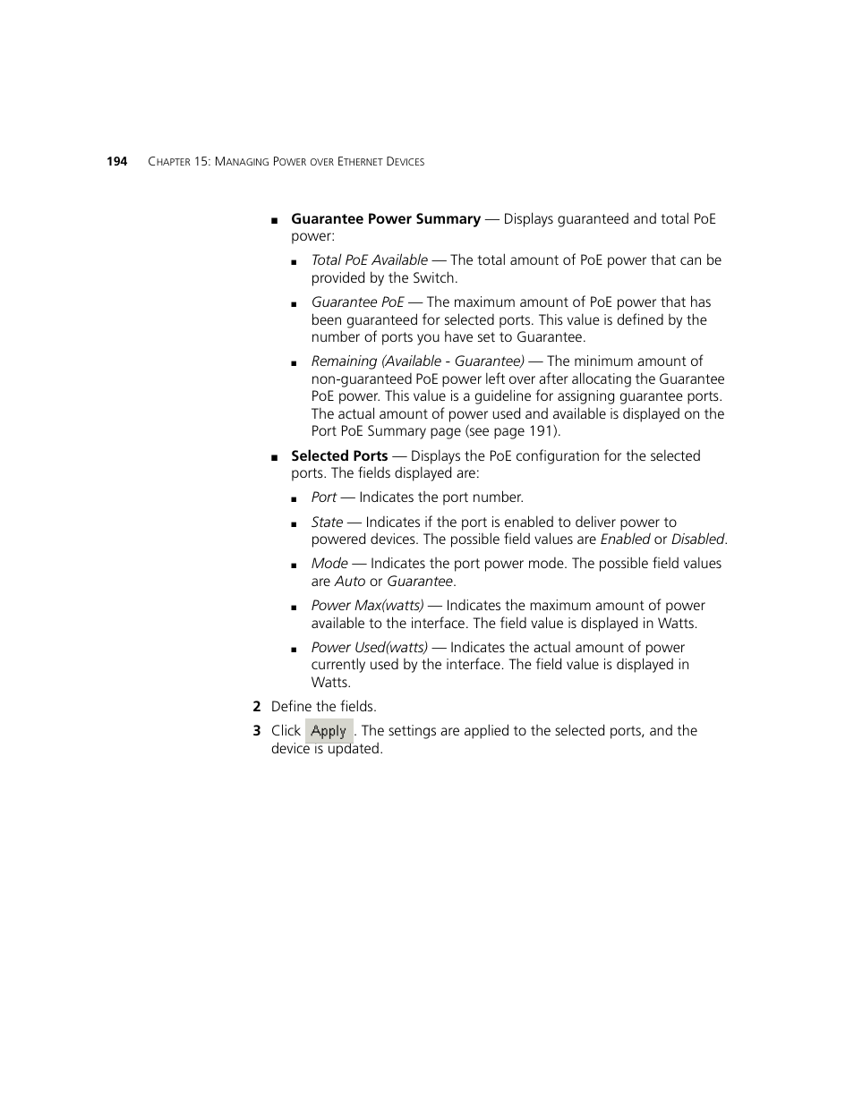 Port — indicates the port number | 3Com 2924-PWR User Manual | Page 194 / 248