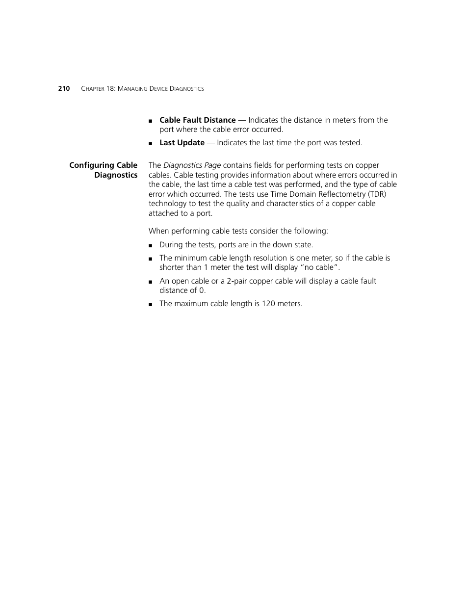 Configuring cable diagnostics | 3Com 2924-PWR User Manual | Page 210 / 248