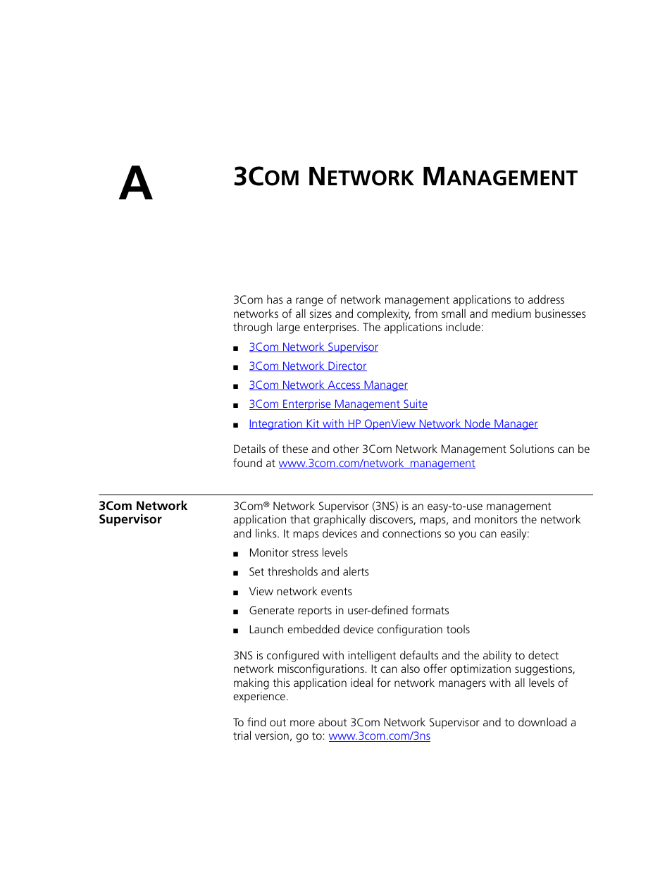 3com network management, 3com network supervisor, Etwork | Anagement | 3Com 2924-PWR User Manual | Page 212 / 248