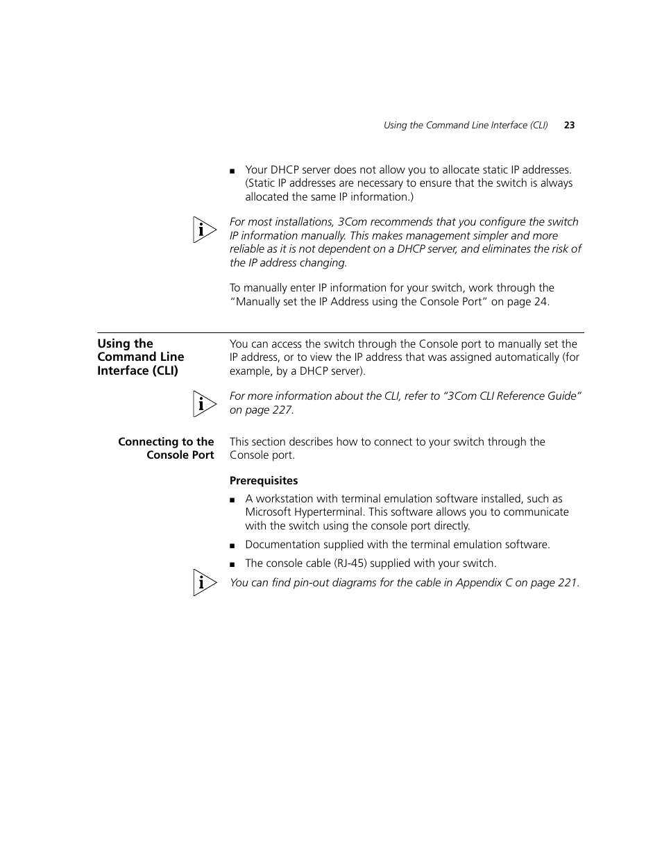 Using the command line interface (cli), Connecting to the console port | 3Com 2924-PWR User Manual | Page 23 / 248