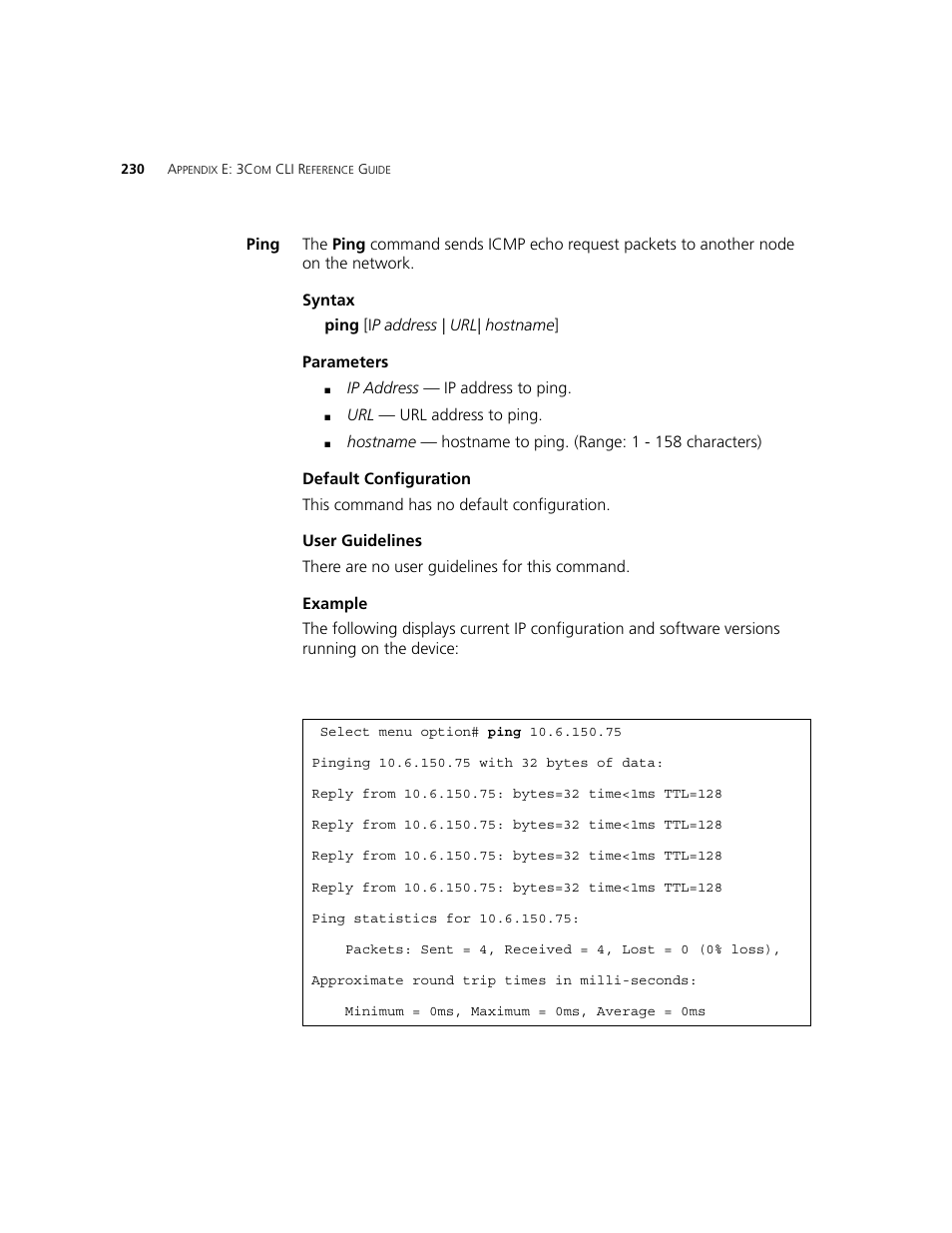 Ping | 3Com 2924-PWR User Manual | Page 230 / 248
