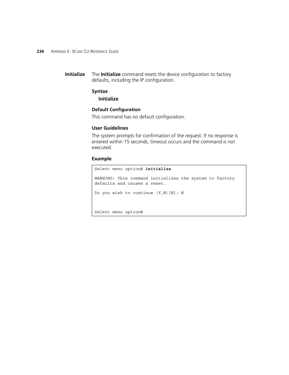 Initialize | 3Com 2924-PWR User Manual | Page 234 / 248